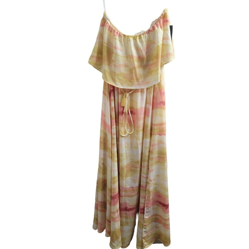 Lulu's Full of Sunshine Yellow Tie-Dye Strapless Maxi Dress M, New, Retails $69
